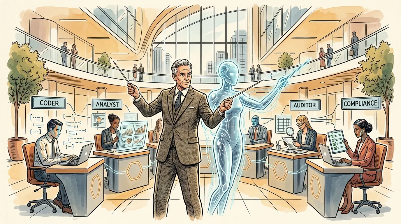 High-capability human leaders as orchestra conductors: Leading specialized digital workforce squadrons through the digital management coordination layer.